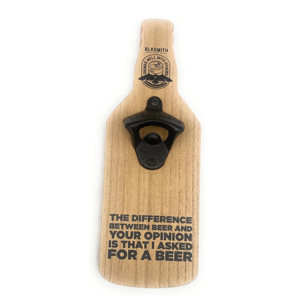 BLKSMITH Wooden Wall Mounted Bottle Opener, Cast Iron, Beer, Gift, NEW